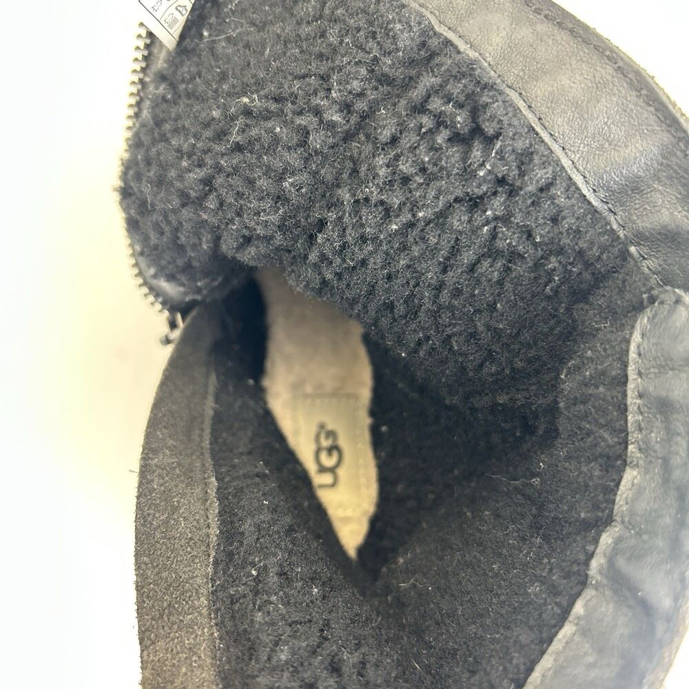 UGG Niels II Boots Womens 7 Black Suede Sheepskin Mid-Calf Zipper Biker 1095130 - Picture 7 of 9